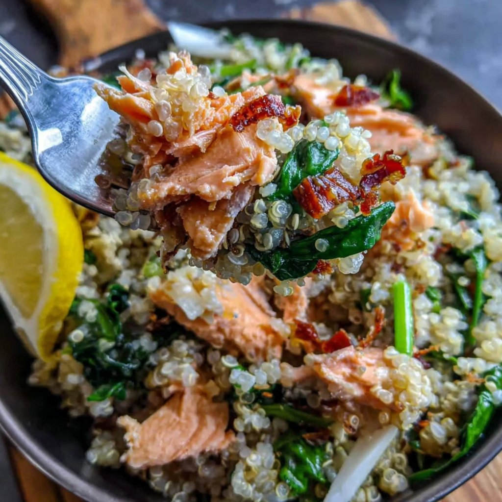 Salmon Quinoa Spinach Bowl